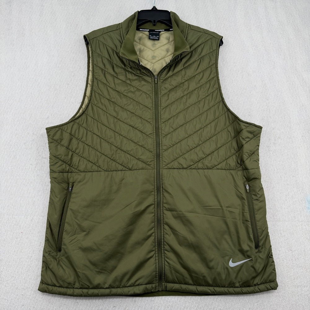 Nike Aerolayer Running Vest XXL Olive Green Padded Gilet CJ5478-010 Quilted Top